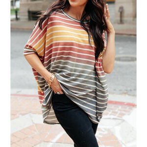 Andree By Unit Size Small Striped Weekend Wonder Dolman Sleeve Oversized Top